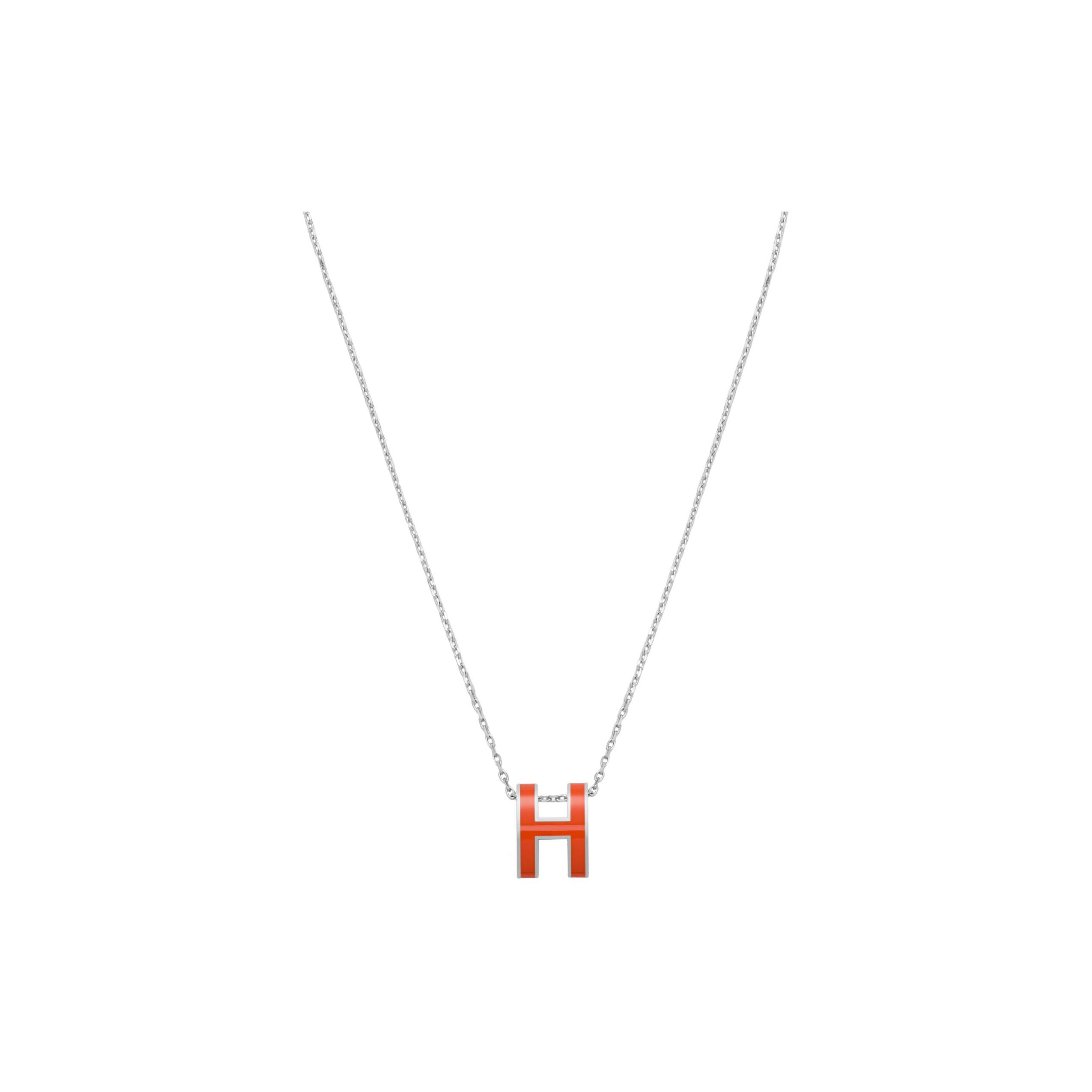 

Hermes Pop H Series Pendant Graffiti Orange Metal Necklace Women necklace Silver H147991FP1B Box+Shopping Bag