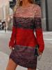 Women's Color Block Print Round Neck Long Sleeve Casual Dress - Spring/Autumn Collection