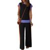 2 Pcs/Set Women Top Pants Set Thin Loose Sleeveless O Neck Round Neck T-shirt Wide Leg