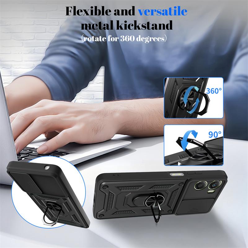 For Motorola G06 4G Case Metal Ring Magnetic Holder Armor Phone Cases for Moto G06 G 06 Slide Lens Shockproof Silicone PC Cover