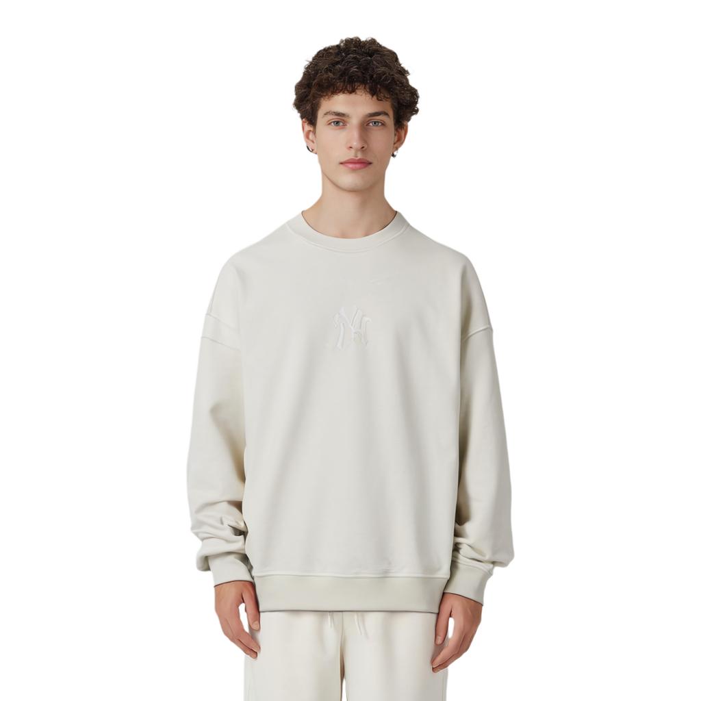 New Era SS22 Solid Color Logo Print Pullover Round Neck Sweatshirt Unisex Sweatshirt Beige 13095682