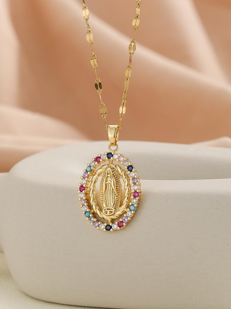 European and American Personalized Design with Micro Inlaid Zircon Santa Maria Series Necklaces In Colorful Religious Fashion