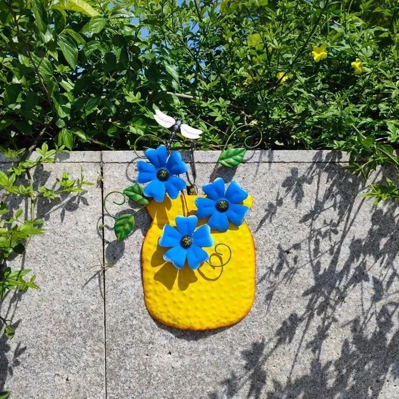 

1Pcs Creative Painted Iron Vases Wall Decorations Home Garden Decor Balcony Villa Entrance Vases for Flowers Room Accessories жёлтый