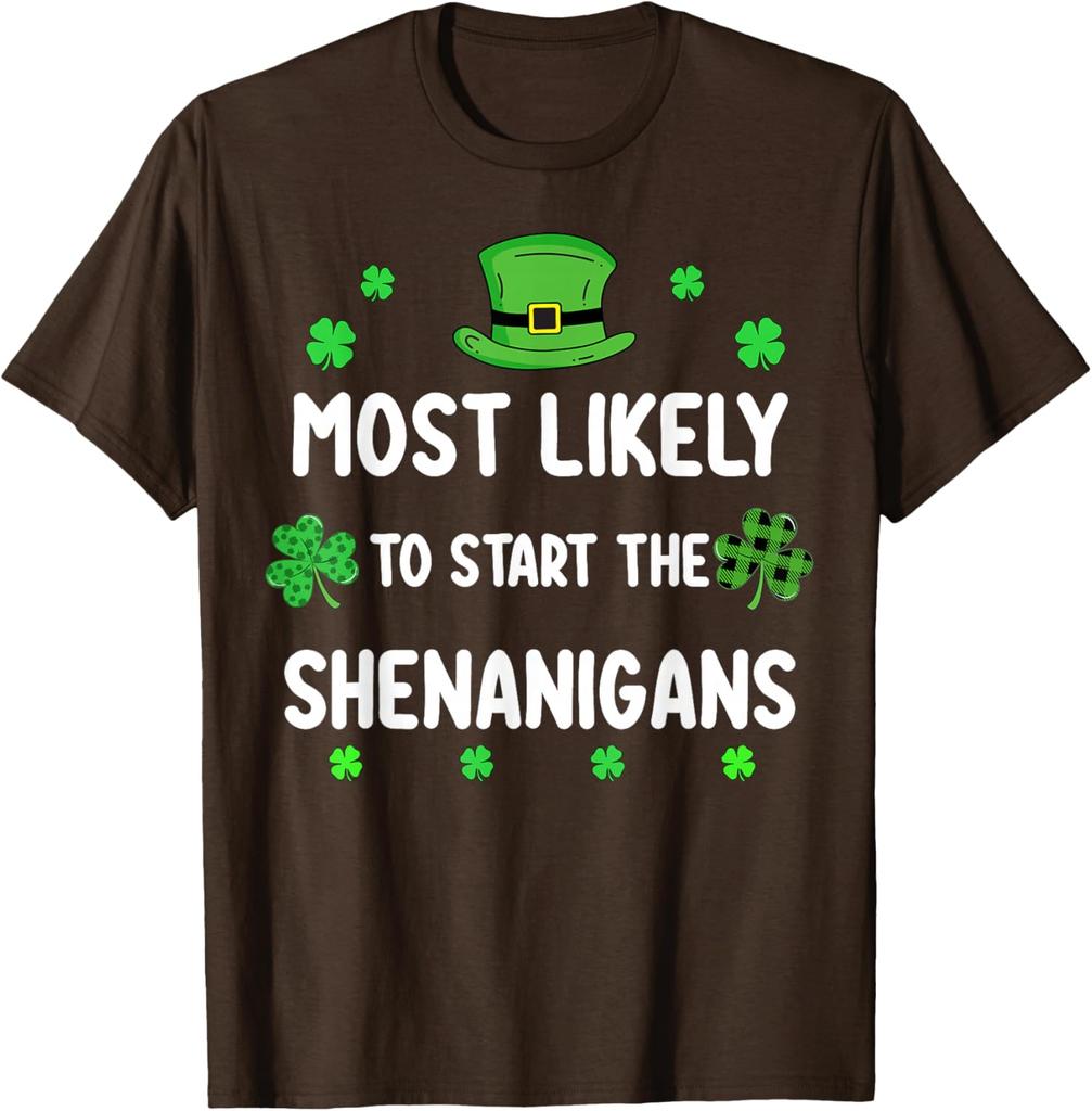 Am wahrscheinlichsten, den Unfug zu beginnen St. Patrick's Day Kleeblatt Grafik T-Shirt Lässiges lockeres T-Shirt für Unisex
