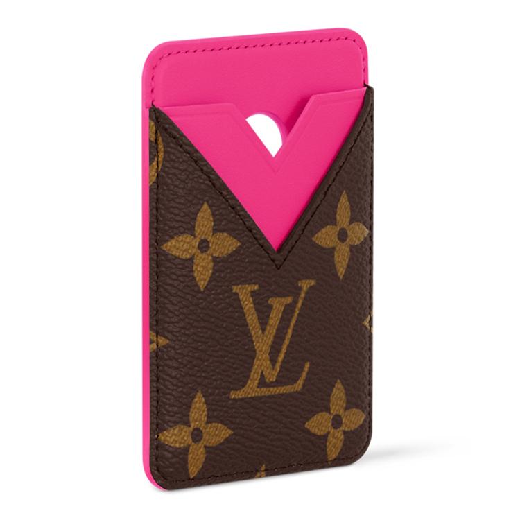 Louis Vuitton Magnetic Card Holder Pondichery Pink/Brown Monogram Canvas Women Wallets M12851