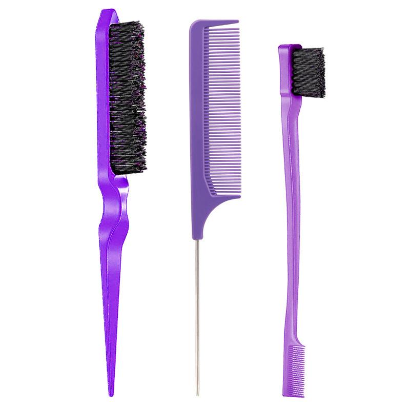 

New Three-piece Hair Brush Set Sharp-tail Comb Three-row Hair Comb Steel Needle Mouse Tail Comb Toothbrush Eyebrow Brush Tool фиолетовый