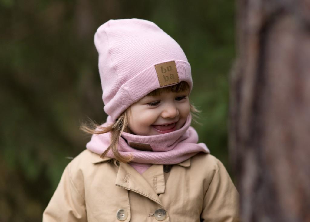 Spring Hat for a Girl with a Scarf Light Pink 46-50 Cm