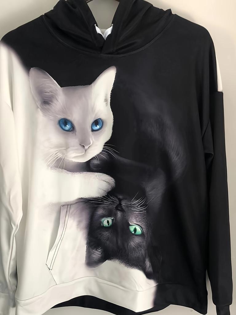 Top European and American printed autumn and winter loose hooded sweatshirt for women