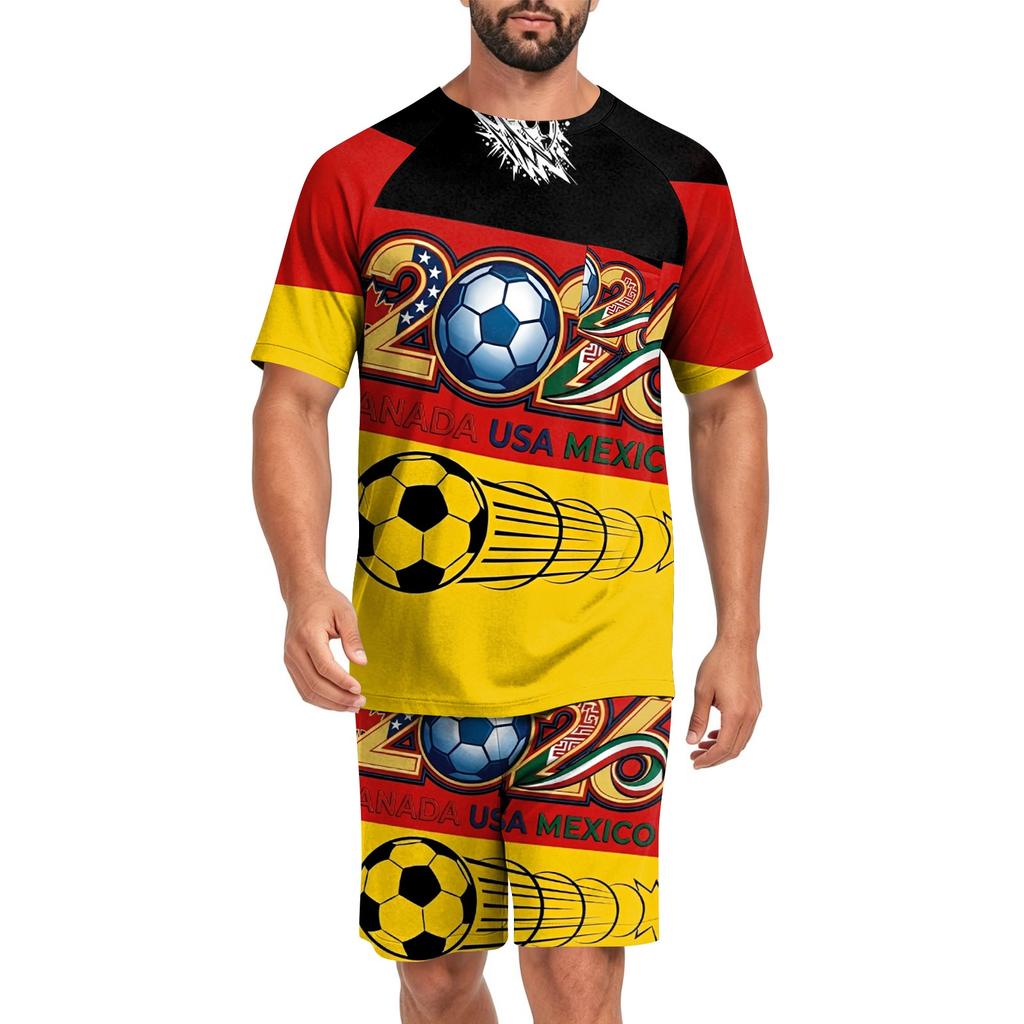Men's Short Sleeve Top and Shorts Set Lightweight Soft Fabric Casual Sleepwear Printed Sports Style Lounge Pajama Set for Summer