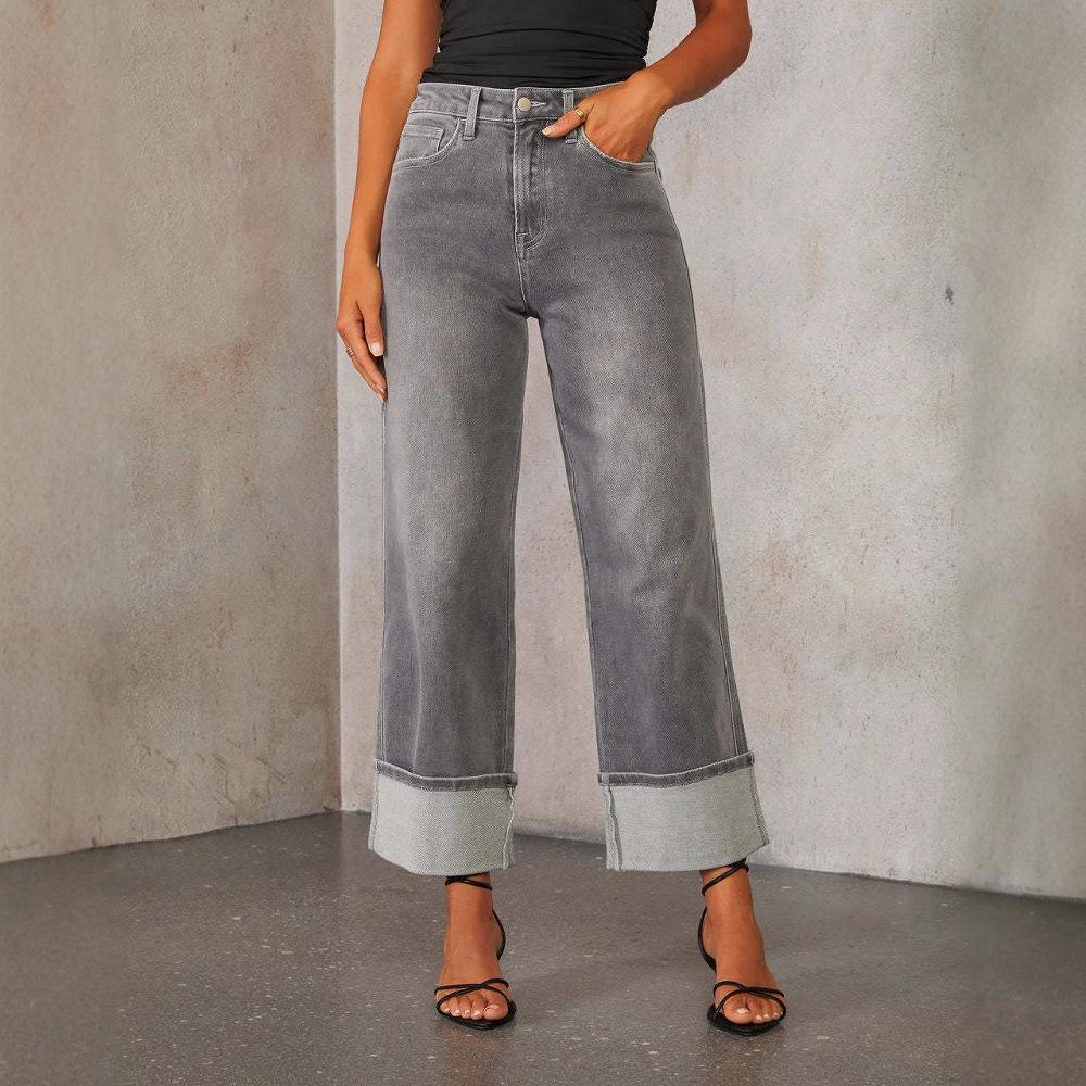 Jeans da donna in denim a vita alta Pantaloni dritti elasticizzati da donna Pantaloni lunghi in jeans a tinta unita