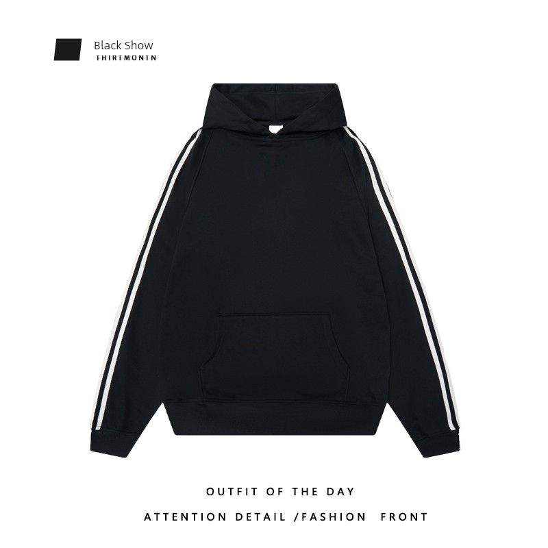 

Trendy Black with Extra Lining Loose Design Hooded Sweatshirt Black [solid color version]] L