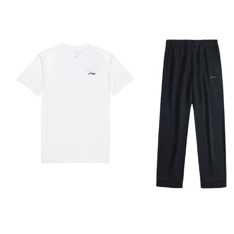 

Спортивный костюм мужской Li Ning с логотипом, круглым вырезом, приспущенным плечом, свободными короткими рукавами, эластичной талией и длинными брюками, повседневный XXXL