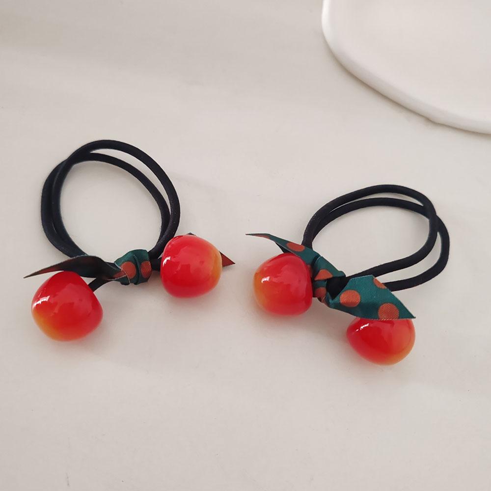 2PC European and American Lovely Cherry Elasticity Hair Ties for Women Girls Ponytail Holder Korean Hair Accessories
