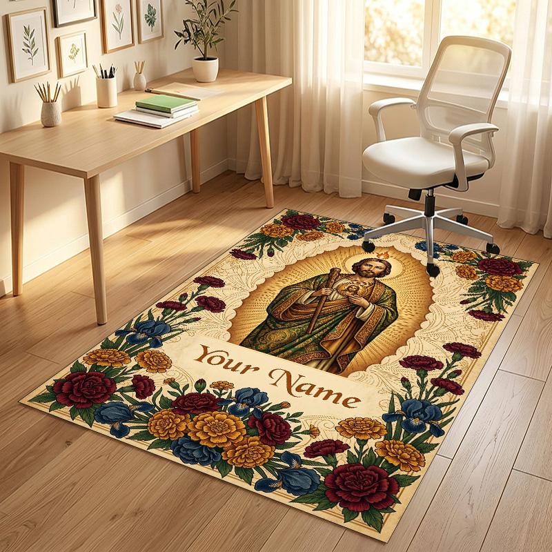 Floral Garden Theme Crystal Velvet Rug Personalized Custom Name Text Soft Floor Mat Home Decor