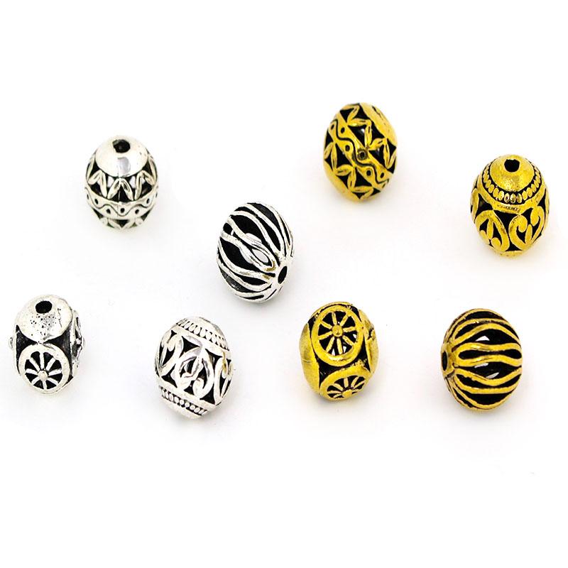 10 Piezas 10mm Plata Antigua Tibetana Metal Espaciador Perlas Bola Redonda Hueca Sueltas Para Fabricación de Joyería Pulsera DIY Collar