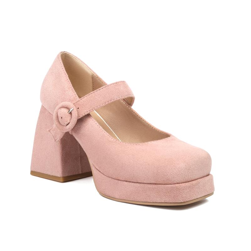 

ANNYMOLI Жіночі туфлі Мері Джейн з квадратним носком, на товстих високих підборах, з пряжкою, на платформі, туфлі-рукавички, жіноче модне взуття, весна-осінь, блакитні 39 рожевий