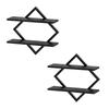 2PCS Organizer 2-Tier Wood Floating Shelves Space Saving Wall Mounted Storage Rack Decorative Display Shelves Office
