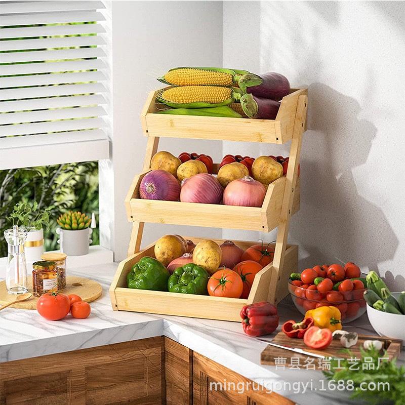 Bamboo Two-Tier Fruit & Bread Storage Basket for Kitchen Countertops