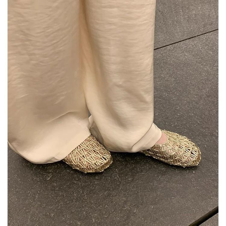 Grape mother same style round head hollow woven mesh flat bottom Roman shoes sandals casual versatile bag head empty sandals