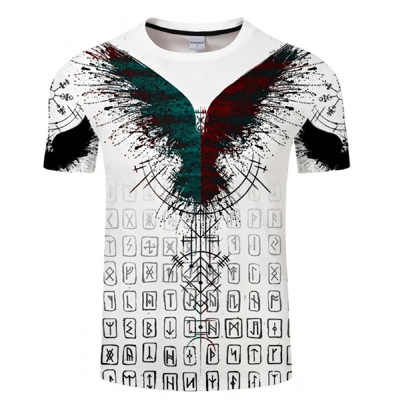 Trendy Men's Clothing Graphic T-shirts 3D Digital Printing Viking Element Pattern Short Sleeved Loose Round Neck Top for Men