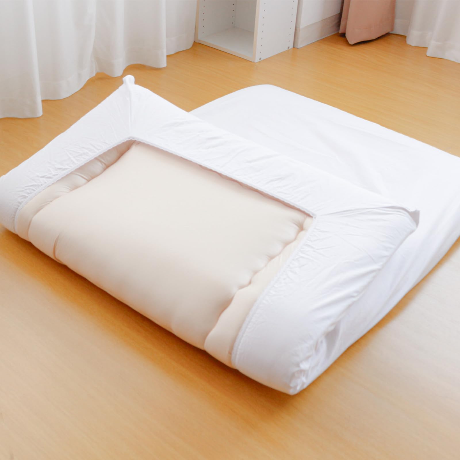 

Nemuyume Navi One-Touch Fitted Sheet, Double Long, Thick, Dust Mite Resistant, Oxford Fabric, 100% Cotton, Made in Japan, White, 145 x 215 cm
