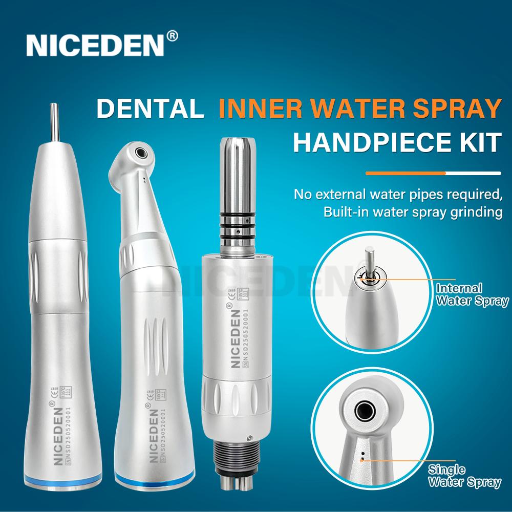 Niceden Dental Low Speed Handpiece Kit Air Turbine Straight Contra Angle Air Motor Inner Water Spray 2/4Holes