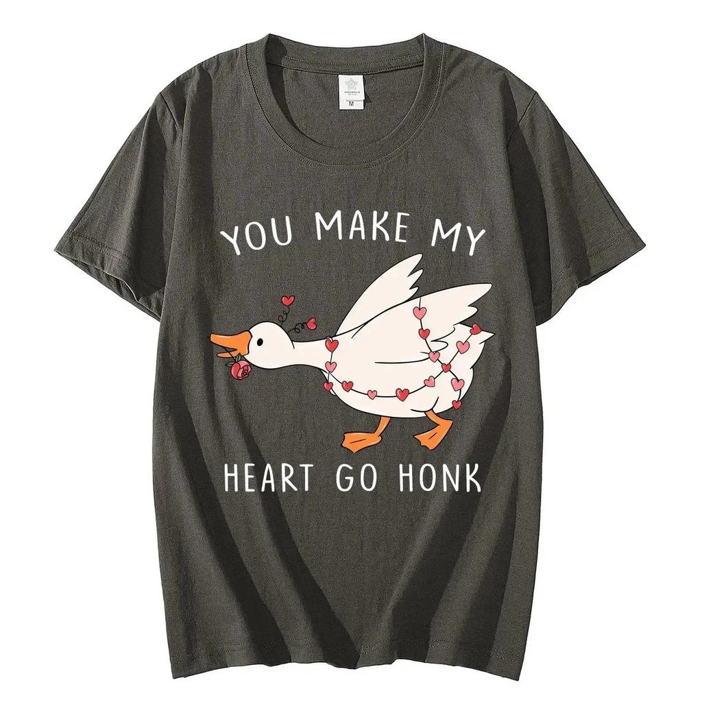 You Make My Heart Race Funny Goose Meme Graphic TShirt  Couple Fashion Trend Style Cotton Loose WOMEN And Unisex Tshirt