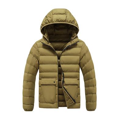 Lightweight Ribs and Cotton Jacket for Men's Winter Solid Color Removable Hat Slim Fit Thick Top Jacket