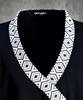 Kileutimuka Embroidered Ethnic Rope Diagonal V-Neck Short Sleeve Tee Black