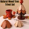Wooden Table Coasters 5pcs Christmas Tree Trivets Heat Resistant Desk Coaster Tree Design Stand Table Mat Coaster Placemats