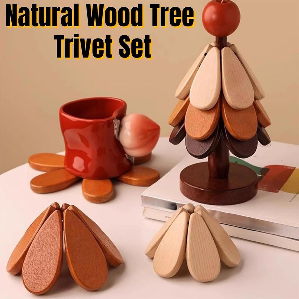 Wooden Table Coasters 5pcs Christmas Tree Trivets Heat Resistant Desk Coaster Tree Design Stand Table Mat Coaster Placemats