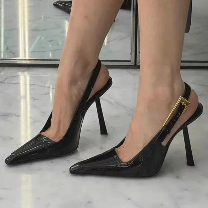 Fashion Luxury Design Pointed Toe Woman Pumps 2025 Elegant Slingbacks Buckle Strap Thin Heels Sandals Female Wedding Party Mules Shoes
