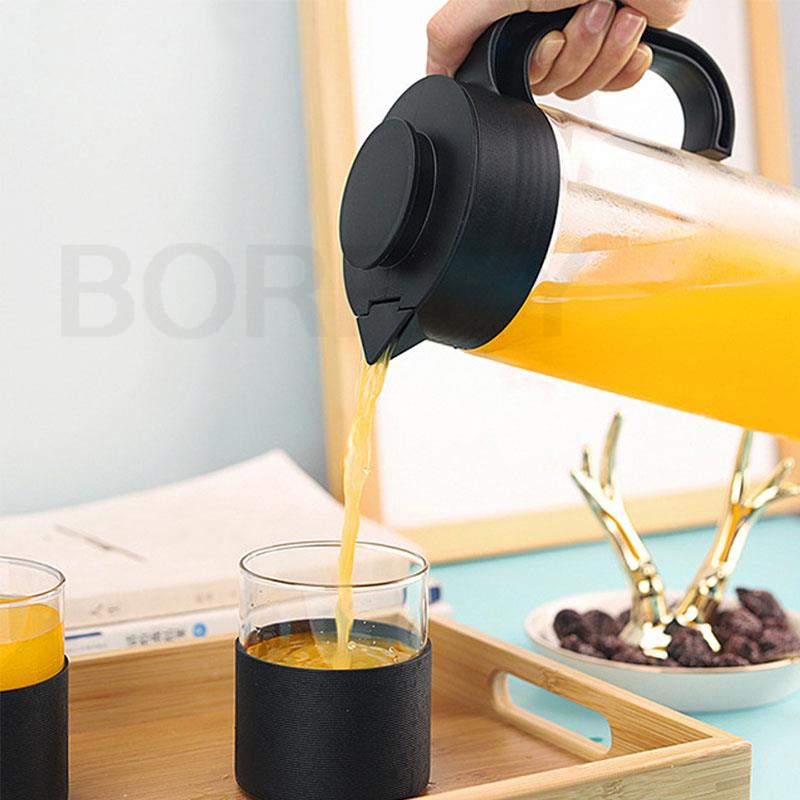 BORREY Big Teapot Heat-Resistant Teapot Flower Tea Kettle Clear Glass Ice Cube Fruit Juice Container Teapot Cool White Kettle
