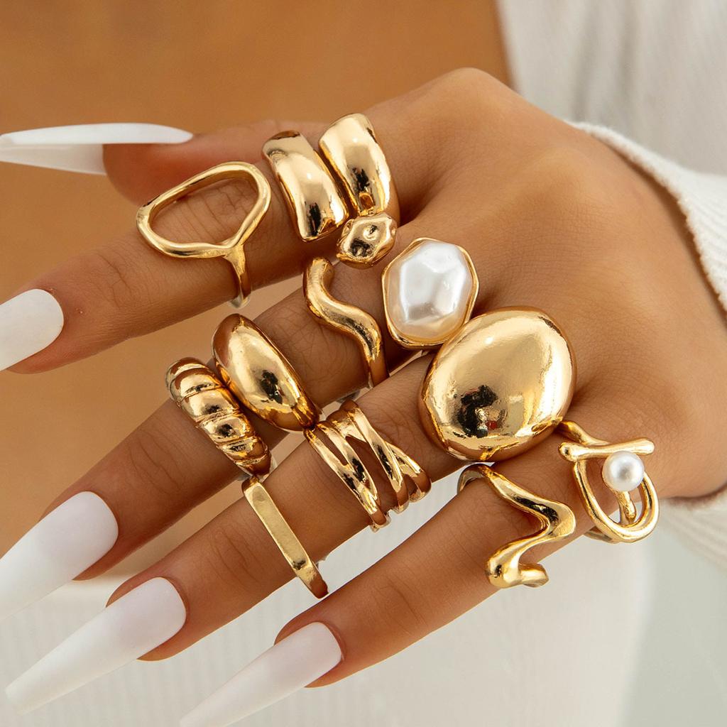 Accessories, versatile stacked wind special-shaped pearl ring, irregular dripping flower ring set