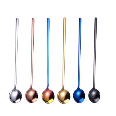 304 Food Grade Stainless Steel Spoon Long Handle Ice Cream Tea Coffee Spoons Stir Round Scoops Tableware Kitchen Bar Tools