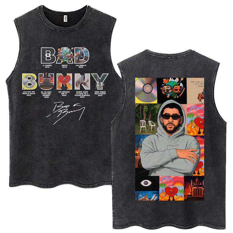 Rapper Bad Bunny Album Washed Vintage Tanktops Debi Tirar Mas Fotos DTMF Mouwloze T-shirts Mannen Vrouwen Oversized