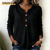 Bluse e Camicie Casual da Donna con Scollo a V e Maniche Lunghe