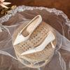 Spring rhinestone buckle one pedal super soft single shoes shallow mouth women, new white women pointed high heels are not tired