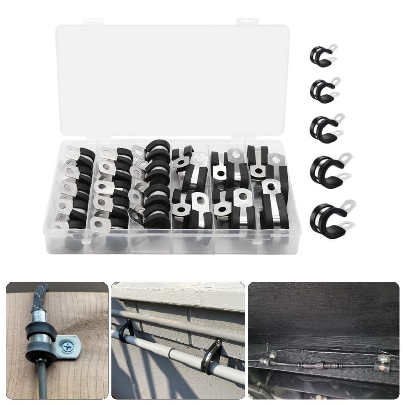 Upgrades Steel Rubber Cushioned Cable Clamps 25pcs Assorted Size Pipe Clip Multipurpose Wire Clamps for Secure Wiring