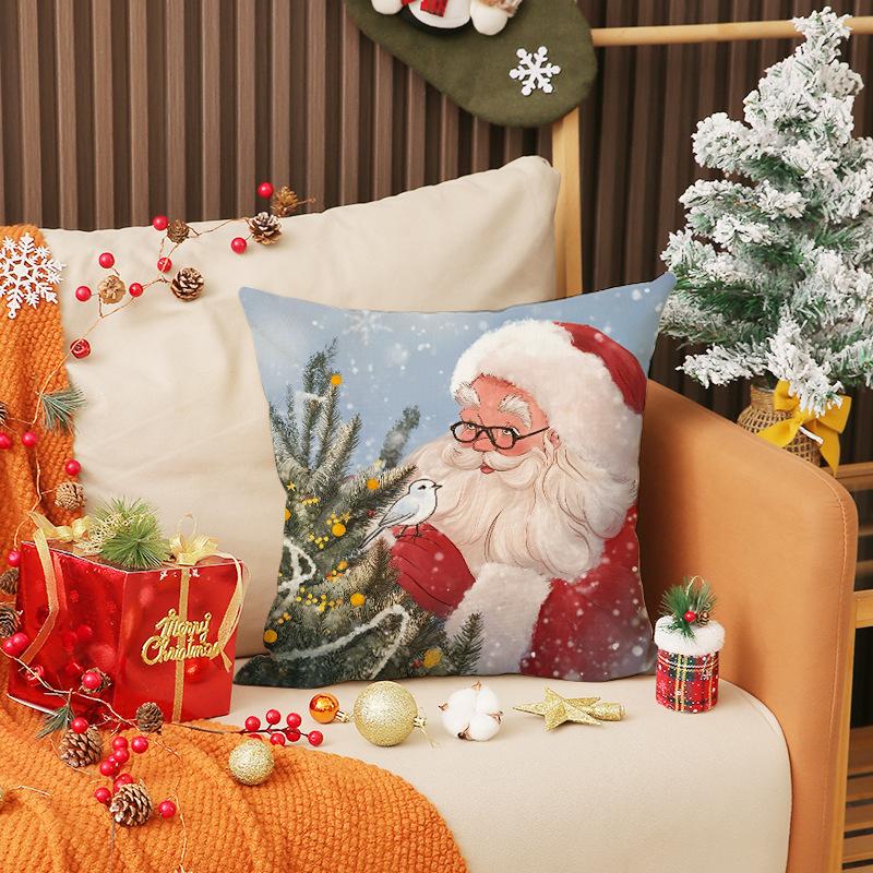 

Santa Claus Printed Pillow Cover Modern Simple Breathable Car Cushion Indoor Home Sofa Cushion Cover 45X45cm (pillowcase only)