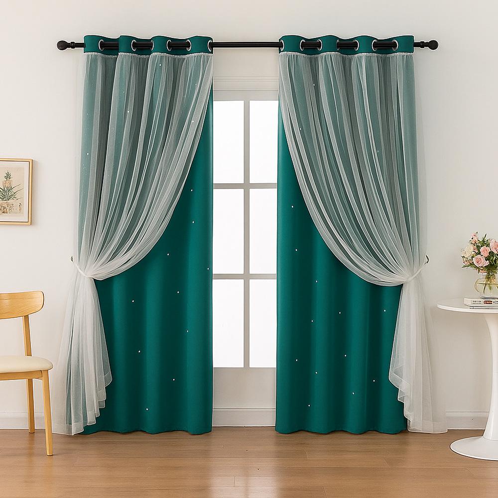 

Двухслойные шторы с вырезами в виде звезд, светонепроницаемые шторы с кулиской, создающие красивые звездные узоры, домашний декор для окон 132cm*160cm