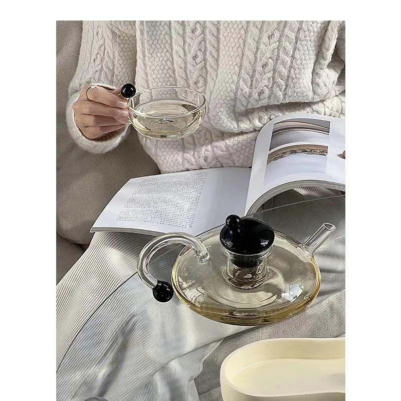 Glass Teacup Teapot Set Pitcher and Cup Set Round Coffee Pot Lovely Glass Decoration Cup Afternoon Tea Cups
