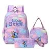 Stitch Lilo & Stitch Set Zaino di 3 Pezzi Borsa Scolastica ad Alta Capacità Cartone Animato Daypack da Esterno per Bambini Ragazzi Ragazze
