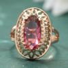 Rose Golden Classic Oval Synthetic Red Gemstone Rings For Women Hollow Carving Craft Luxury Wedding Rings Jewelry Gift