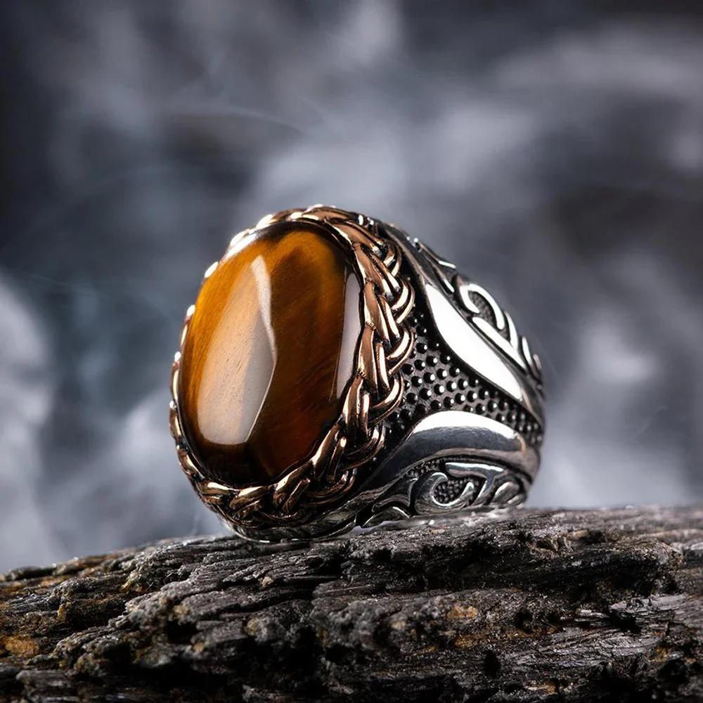 New Retro Handmade Turkish Rings for Men Vintage Double Swords Black Zircon Rings Punk  Trendy Islamic Religious Muslim