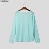 INCERUN Herren U-Boot-Ausschnitt Langarm Leicht Casual Oversized Halbtransparent Oberteile T-Shirts