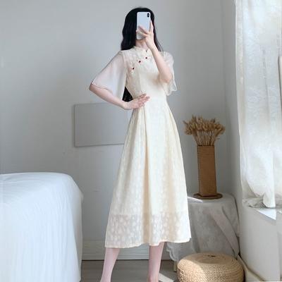 Geliştirilmiş cheongsam retro mizaç elbise dantel maksi elbise