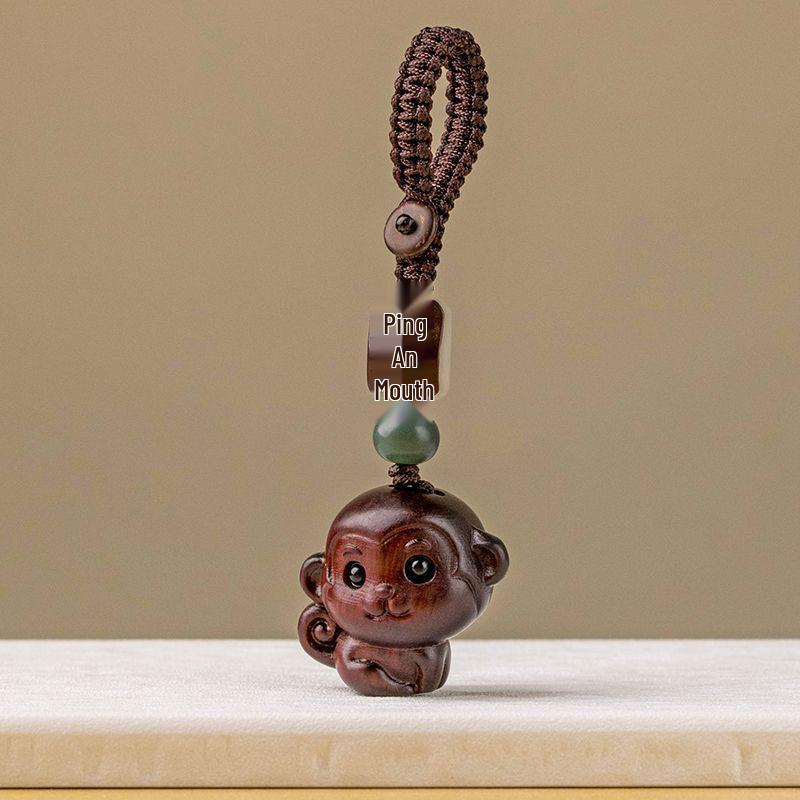 Sandalwood Zodiac Monkey Keychain Pendant for Men & Women, Retro Hanging Ornament