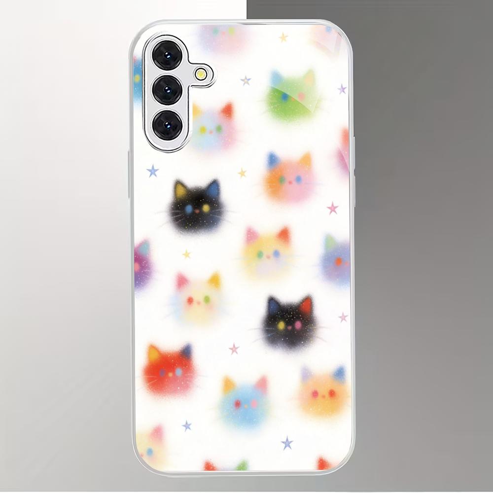 Water droplet cat silver plated glass phone case suitable for Samsung Galaxy S26 S25 S24 S22 S21 S20 FE/Ultra/Plus anti fall