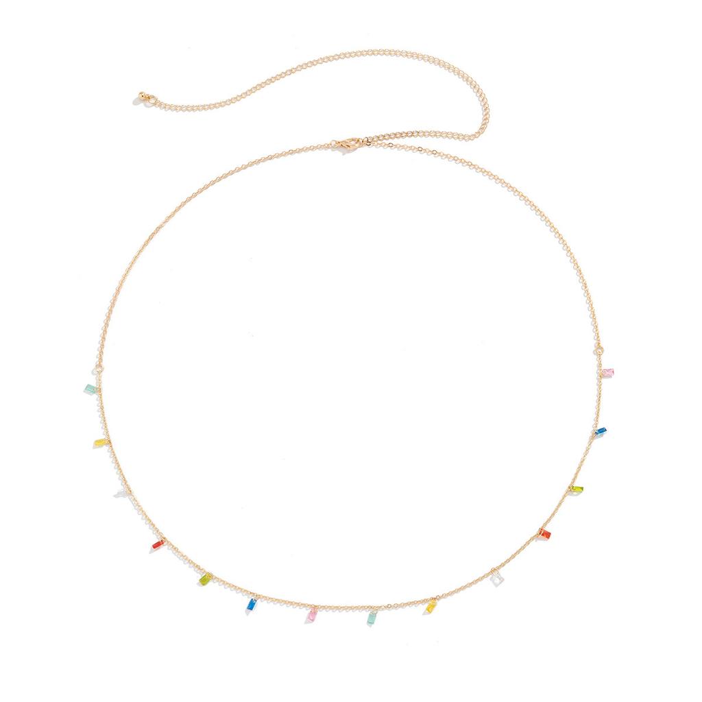 Summer Beach Wind Star Rhinestone Fringed Waist Chain, Sexy Simple Thin Chain Body Chain